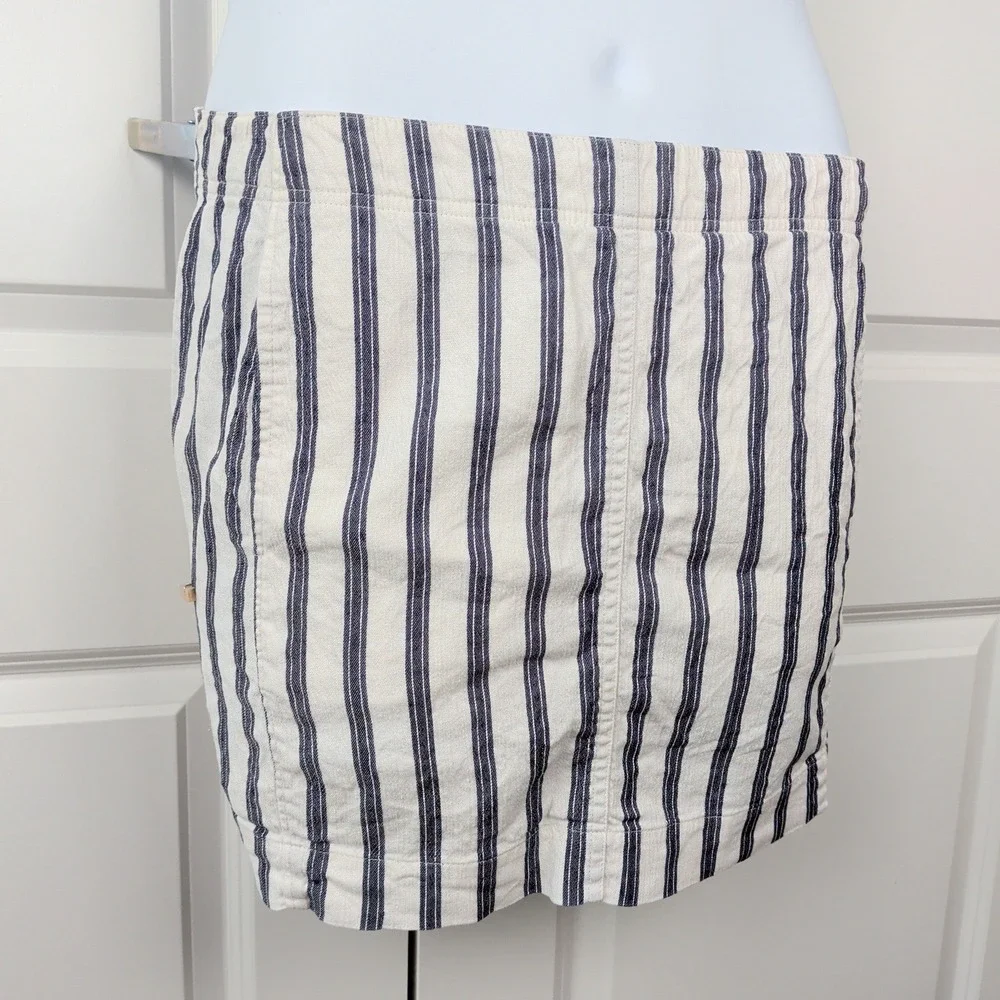 Coastal Striped Linen Blend Mini Skirt Theory Matai Chonos White‎ Blue Size 12